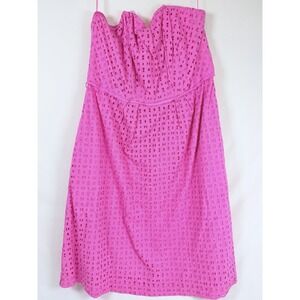Crown & Ivy Pink Eyelet Dress Size 4 Strapless Cotton Fit Flare Barbiecore